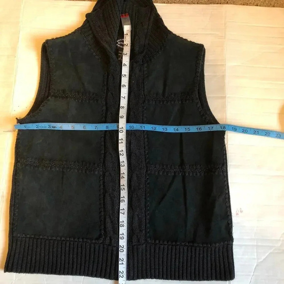 Designer Studio Originals Leather Knit Women Motorcycle Vest Black Gust Size S - Picture 3 of 6